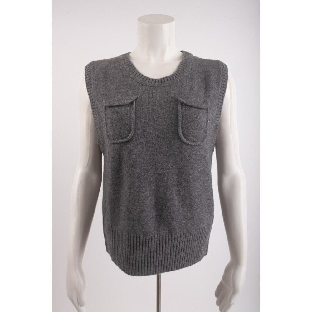 Massimo Dutti Womans Sweater Vest Size L Charcoal Gray Wool Blend 5738/567 NWT